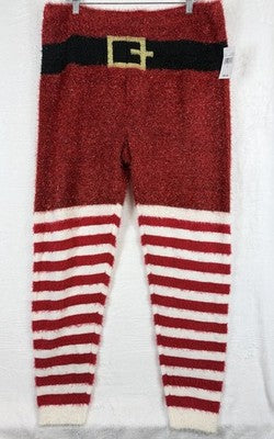 Ugly Christmas Sweater Pants Large Womens Santa Red Tinsel Holiday New NWT