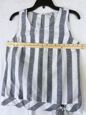 J Crew Linen Top XS Womens Sleeveless Gray White Tie Hem