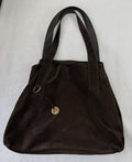 J Mclaughlin Bag Suede Leather Shoulder Tote Chocolate Brown Purse