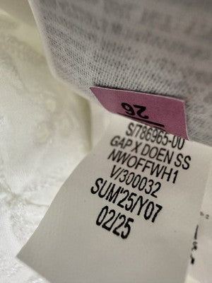 Gap X Doen Shirt XS Men Eyelet Button Up Short Sleeve Boho Off White New NWT