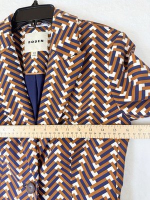 Boden Blazer 4 Womens Jacket Brown Navy Blue Print 1 Button