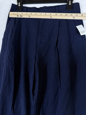 Gap Linen Blend Trousers 6 Petite Navy Blue High Rise Wide Leg 365 New NWT