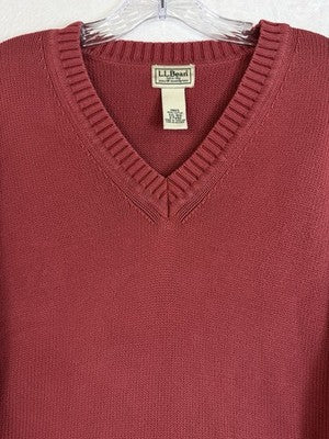 LL Bean Sweater Mens XXL Red V Neck Pullover 100% Cotton Vintage