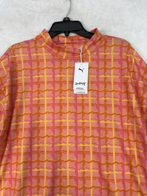 Puma Dani Dazey Top XL Cloudspun Mock Neck Pink Plaid Womens NWT