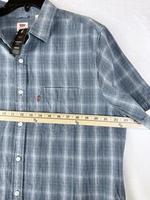 Levis Shirt Large Mens The One Pocket Blue Plaid Linen Blend Short Sleeve New