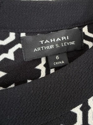Tahari Dress 6 Sleeveless Black White Pencil Sheath Cocktail Office Womens