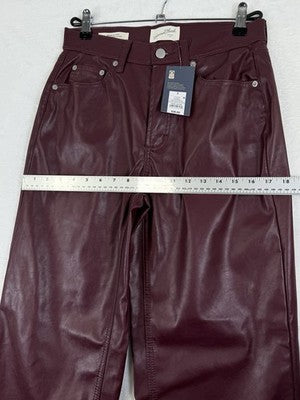 Universal Thread Faux Leather Pants 2 Women Burgundy Red Mid Rise 90s Baggy NEW