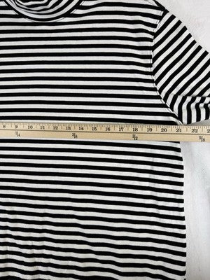 Lands End Turtleneck Large Womens Black White Striped Relaxed Cotton Top Knit