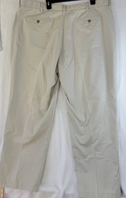 LL Bean Comfort Waist Pants 46x32 Mens Flat Front Tan Khakis Chinos 100% Cotton