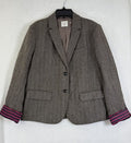 Gap Academy Blazer Womens 10 Brown Gray Herringbone Suit Jacket Pink Lining