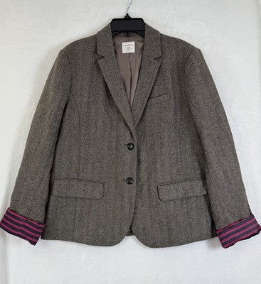 Gap Academy Blazer Womens 10 Brown Gray Herringbone Suit Jacket Pink Lining