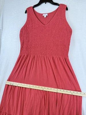 J Jill Large Tall Dress Midi Fit And Flare Knit Pink Sleeveless Ruched Women