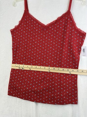 Gap Tank Top Large Tall Women Pointelle Red Floral Baby Doll Sleeveless New NWT