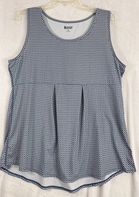 Lands End Sport Tank Top XL Blue Print Pickleball Tennis Workout Tops Womens