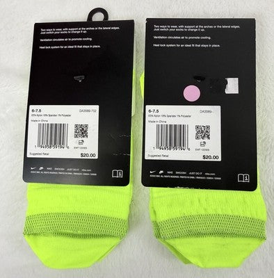 Nike Spark Running Socks No Show Lot Men 6-7.5 Women 7.5-9 Medium Volt New
