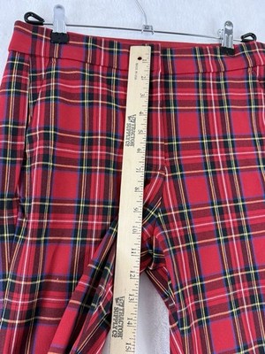 J Crew Kelsey Pant 4 Red Tartan Plaid Flare Pants Womens