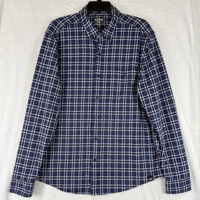 Rhone Hardy Flannel Shirt Large Blue Plaid Long Sleeve Button Up Down Mens