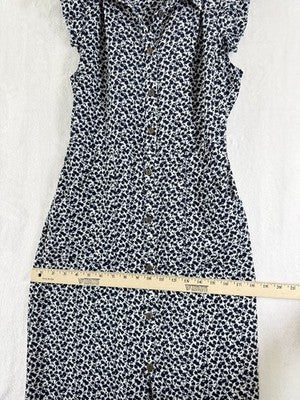 Monteau Los Angeles Shirt Dress Medium Midi Blue Floral Ruffle Sleeve Womens