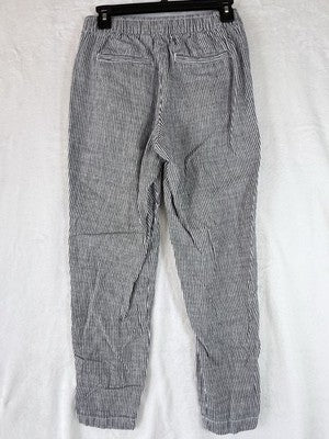 Old Navy Linen Pants XS Women Gray White Striped Pull On Cotton