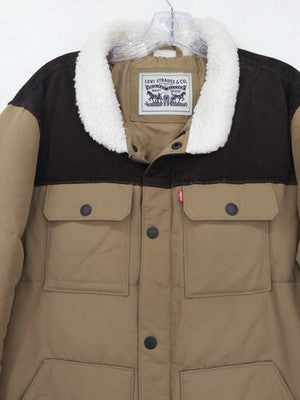 Levis Jacket Men Medium Woodsman Puffer Sherpa Coat Brown Levi’s Zip Snap Levi’s