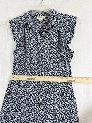 Monteau Los Angeles Shirt Dress Medium Midi Blue Floral Ruffle Sleeve Womens