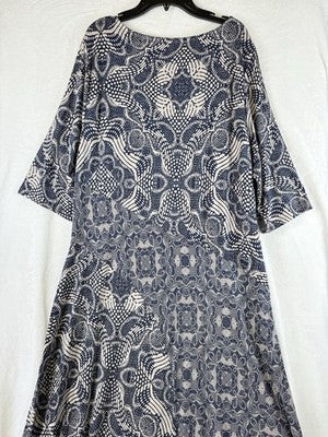 Soft Surroundings XL Dress Juliette Jersey Knit Maxi Navy Blue Beige Womens