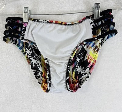Venus Bandeau Bikini Set Small Top 4 Bottom Black Tropical Print Womens