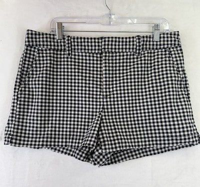 Gap Chino Shorts Womens 12 Black White Gingham Check Cotton Stretch 3” Mid Rise