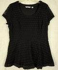 Isaac Mizrahi Live Tops Medium Black Short Sleeve Lace Overlay Blouse Top Women