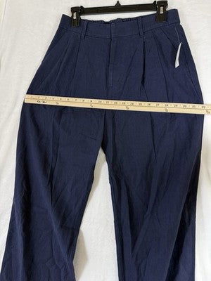 Gap Linen Blend Trousers 6 Petite Navy Blue High Rise Wide Leg 365 New NWT