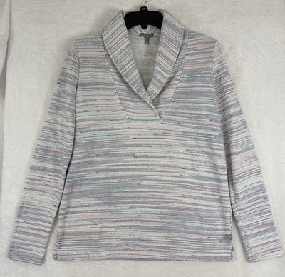 T By Talbots XS Top Fleece Space Dye Wrap Neck Pullover Long Sleeve