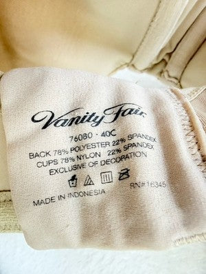 Vanity Fair Bra 40C 76080 Beige Underwire Beauty Back Womens