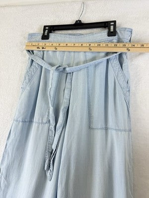 Anthropologie Cloth And Stone Crop Pants Smal Blue Chambray Wide Leg Womens