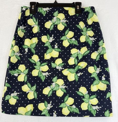 Talbots Skirt 2 Petite Short Navy Lemons Fruit Womens 2P Stretch Pencil A Line