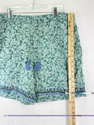 J Jill Love Linen Shorts Green Floral Pull On Womens