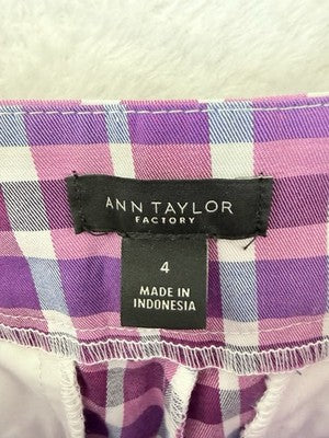 Ann Taylor Crop Pants 4 Purple Plaid Womens
