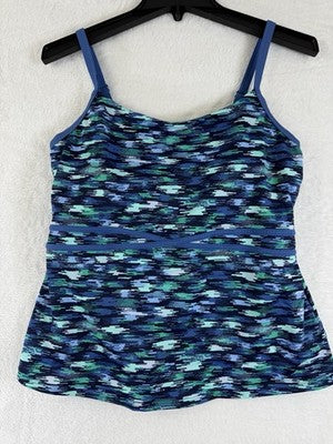 LL Bean Tankini Top 12 Swimsuit Swim Blue Womens EXC