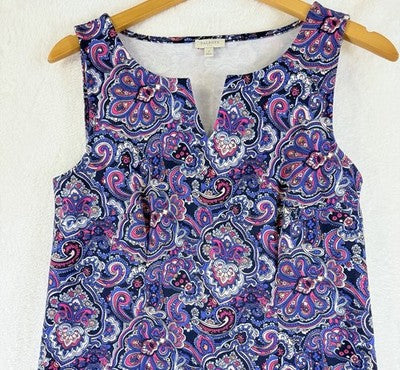 Talbots Dress Small Sleeveless Shift Knit Blue Paisley Womens