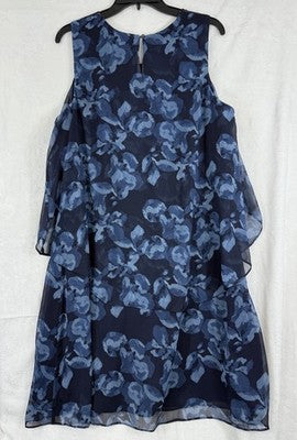 H By Halston Dress 16 Sleeveless Blue Floral Print Layered Shift Women