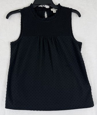J Crew XS Top Sleeveless Black Smocked Swiss Dot Womens