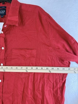 Gap 100% Linen Shirt Large Women Red Long Sleeve Button Up Top Oversized New NWT