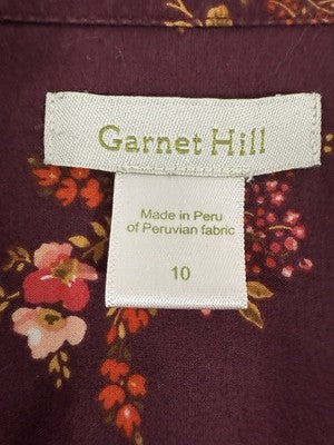 Garnet Hill Tops 10 Button Up Shirt Pom Cotton Burgundy Floral Long Sleeve Women