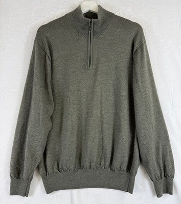 Jos A Bank Sweater XL 100% Merino Wool Gray Green 1/4 Zip Mock Neck Mens