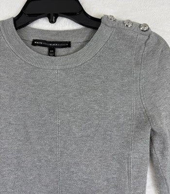White House Black Market Sweater XS Gray Top Button Detail Womens