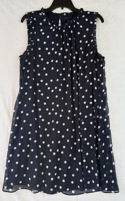 Tommy Hilfiger Dress 14 Navy Blue Sleeveless Polk Dot Shift Short Womens