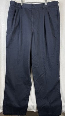 LL Bean Pants 38x32 Natural Fit Blue Mens Pleated 100% Cotton Khaki Chinos