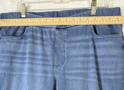 Lands End Starfish Jeans Large High Rise Knit Denim Blue Womens