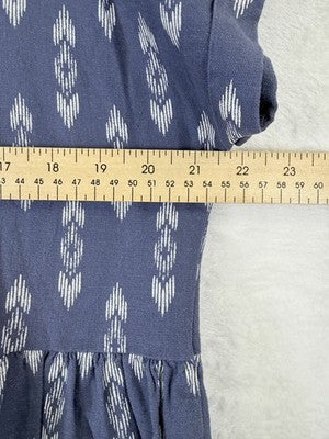 Peyton Parker Blue Ikat Linen Button Shift Dress Pockets Medium Boho Lagenlook