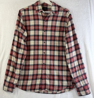 J Crew Flannel Shirt Mens Medium Red Plaid Button Up Down Long Sleeve Cotton