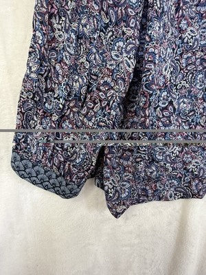 J Jill XL Top V Neck Long Sleeve Ruffle Lightweight Blue Floral Print Rayon